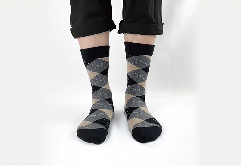 經典菱格紋-灰米棕 厚襪款(2種尺寸)